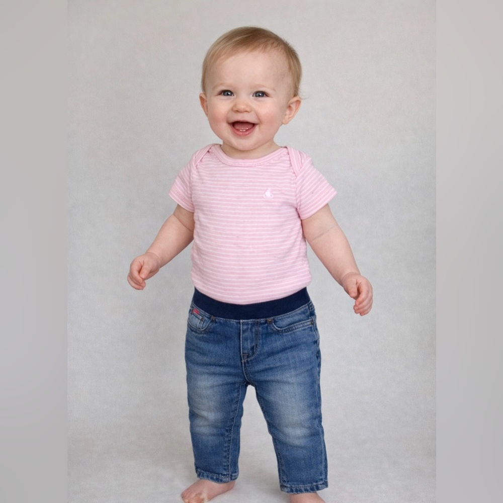 GAP Baby Girls Pink Striped Top & Denim Jeans 2 Piece Set 6-12M
